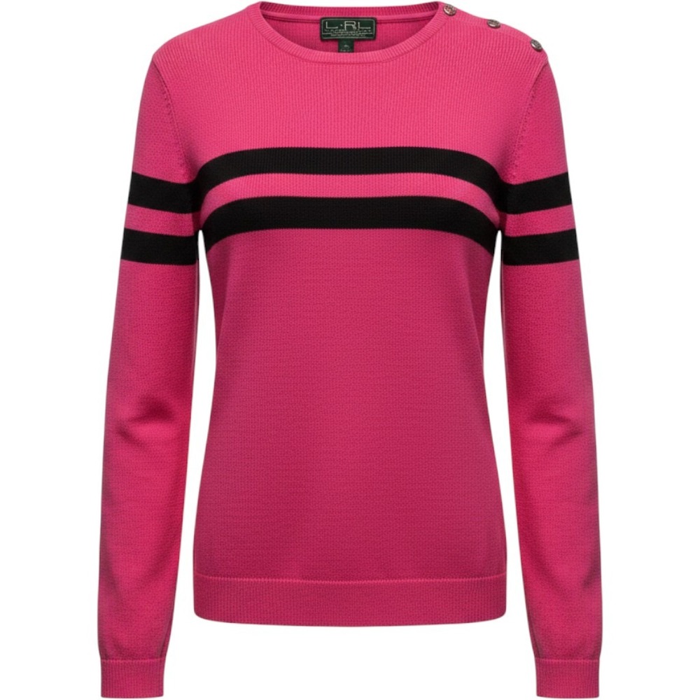 Lauren Ralph Lauren Active Pink Striped Cotton Sweater XL Preppy Tennis Nautical